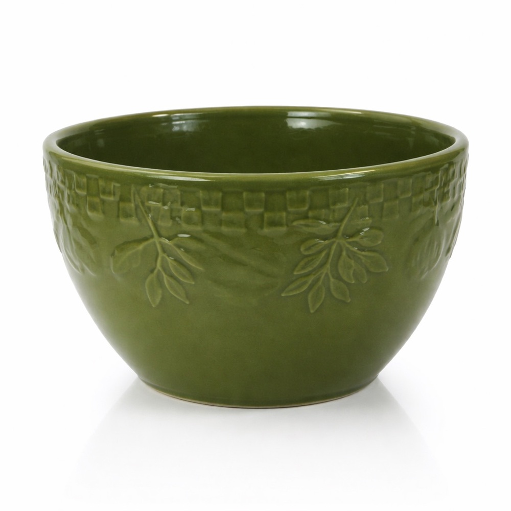 Signature Housewares Sorrento Green Embossed Bowl 6” Olive Stoneware